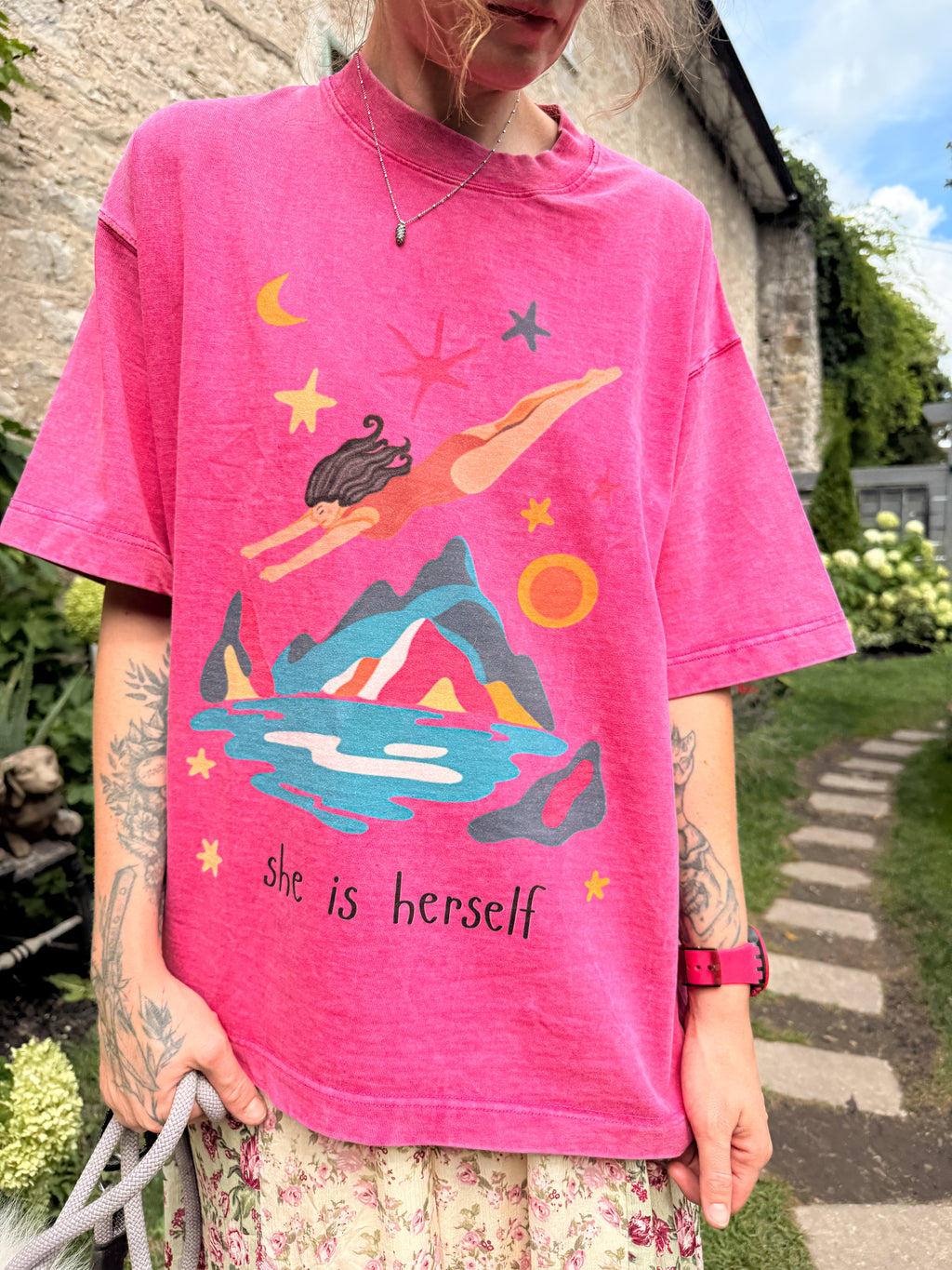 She Is Herself Acid Wash Tee