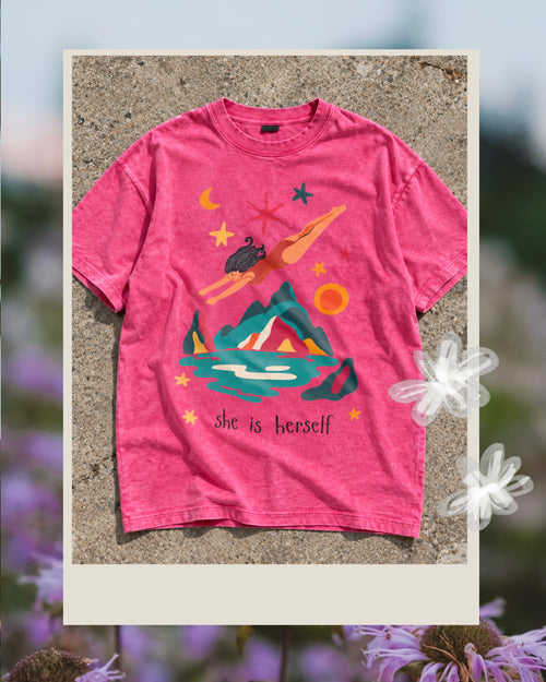 She Is Herself Acid Wash Tee